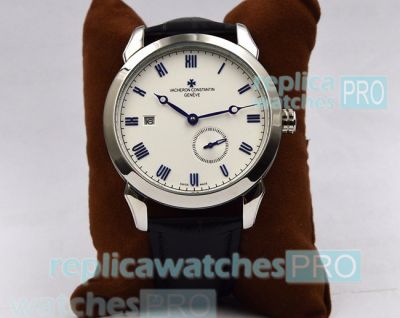 Buy Online Clone Vacheron Constaintin Patrimony White Dial Black Leather Strap Watch